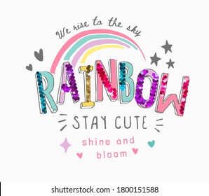 colorful rainbow slogan with sequins illustration
