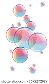 Bolhas coloridas de sabão arco-íris isoladas em um fundo branco