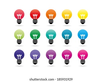 Colorful rainbow spectrum light bulb icons. Idea symbol. Vector graphic illustration template. Isolated on white background.