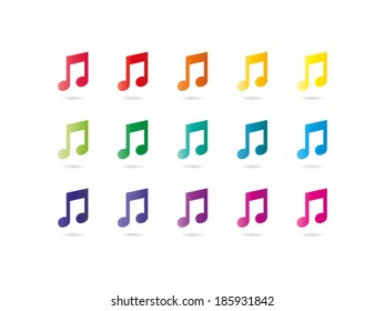 Colorful rainbow spectrum music note signs. Musical symbol. Vector graphic illustration template. Isolated on white background.
