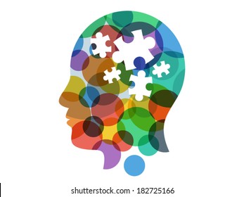 Colorful rainbow spectrum puzzle head presentation vector illustration graphic template isolated on white background