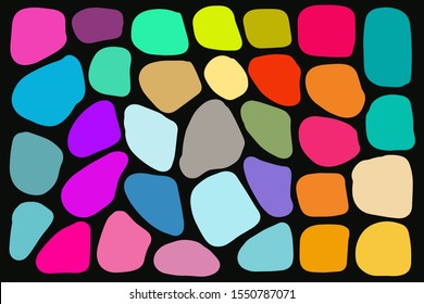 Colorful rainbow spots hand drawn vector background wallpaper in cartoon comic style on black vibrant