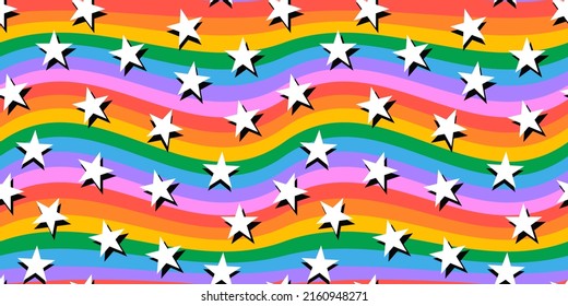 Colorful rainbow star seamless pattern illustration. Upbeat multicolor stars background for children design project or diversity concept.