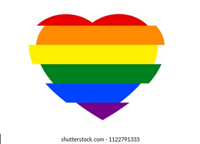 Colorful rainbow striped heart on white (transparent) background, colors of LGBT pride flag, symbol of lesbian, gay, bisexual, transgender (LGBTQ). Vector illustration, EPS 10.