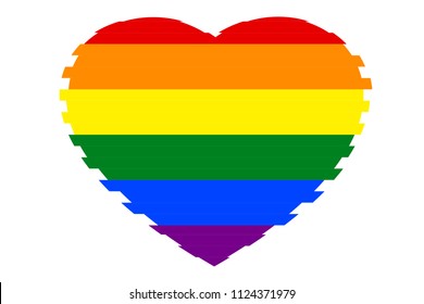 Colorful rainbow striped heart on white (transparent) background, colors of LGBT pride flag, symbol of lesbian, gay, bisexual, transgender, and queer/questioning (LGBTQ). Vector illustration, EPS 10.