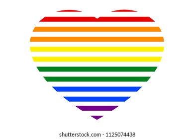 Colorful rainbow striped heart on white (transparent) background, colors of LGBT pride flag, symbol of lesbian, gay, bisexual, transgender, and queer/questioning (LGBTQ). Vector illustration, EPS 10.