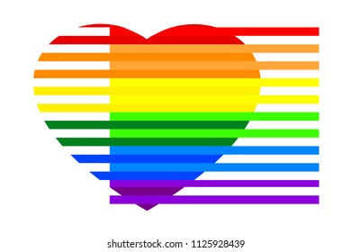 Colorful rainbow striped heart on white (transparent) background, colors of LGBT pride flag, symbol of lesbian, gay, bisexual, transgender, and queer/questioning (LGBTQ). Vector illustration, EPS 10.