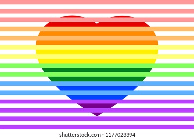 Colorful rainbow striped heart on white (transparent) background, colors of LGBT pride flag, symbol of lesbian, gay, bisexual, transgender, and queer/questioning (LGBTQ). Vector illustration, EPS 10.