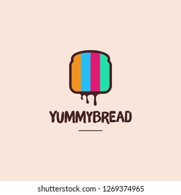 Colorful rainbow tasty bread logo icon vector template on light brown background