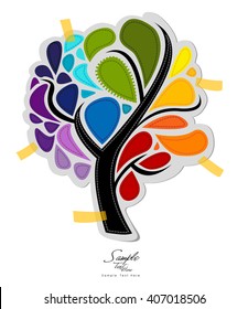 Colorful Rainbow Tree attached with sticky tape to a white wall