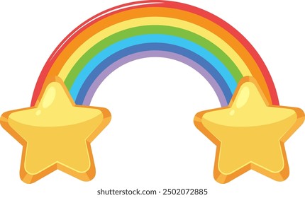 Colorful rainbow with two golden stars