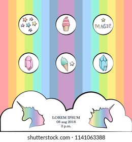 Colorful rainbow Unicorn. Stars Magical animal Poster