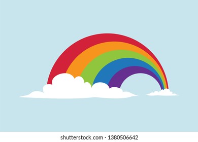 Colorful rainbow vector illustration with clouds.