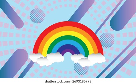 Ilustración vectorial colorida del arco iris. Diseño moderno del Vector de la nube del arco iris del cielo creativo utilizado para el poste de las redes sociales, diseño de la camiseta, Anuncio, cartel.