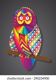 Colorful rainbow vector owl, geometric proportions. Spectrum illustration