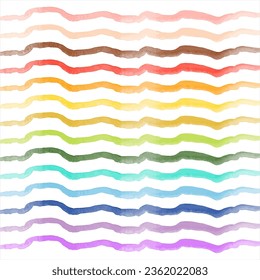 Colorful, rainbow vector watercolor wavy stripes, lines, waves set. Text background. Hand drawn watercolour undulating streaks, uneven brush strokes, bars. Artistic aquarelle stains border template.