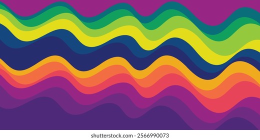 Colorful, rainbow waves, seamless, abstract, gradual background illustrate the sea or ocean water surface in colors of spectrum. EPS 10