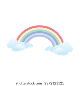 Colorful rainbow with white clouds on White Background