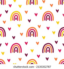 Colorful rainbows and hearts seamless pattern.