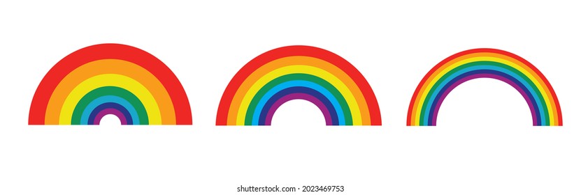 Colorful rainbows icons set. Collection classic rainbow. Red, orange, yellow, green, blue and purple colour.