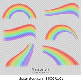 Colorful rainbows set collection Vector realistic. Transparent background templates