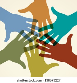 Colorful raised hands. The concept of diversity. Group of hands. Giving concept. This work - eps10 vector file, contain transparent elements