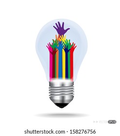 Colorful raised hands. Vector illustration.