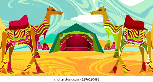  Colorful Rajasthan travel background.Vector for design invitation, card, wallpaper,banner or poster.