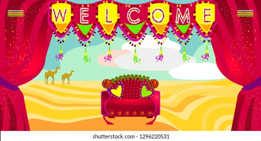  Colorful Rajasthan travel background.Vector for design invitation, card, wallpaper,banner or poster.