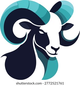 Colorful Ram Head Logo Vector Illustration with Curved Horns Isolated on White Background.