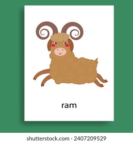 colorful   ram, ungulate herbivores animals cartoon flat  vector illustration