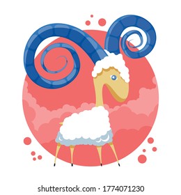Colorful ram vector icon. Illustration of an astrology sign. Zodiac astrology Aries sign  depicting sheep. crustaceans flat design character.