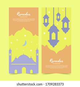 Colorful ramadan banner template design illustration, With mosque and hanging lantern, Can be used for many purpose.