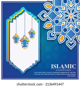 colorful ramadan kareem arabic background with mandala style