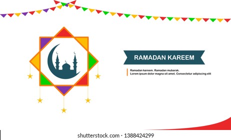 Colorful Ramadan kareem with crescent and mosque template islamic ornate greeting card vector