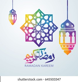 Colorful Ramadan Kareem Vector Greeting Post Design. Low Poly Ramadan Post.