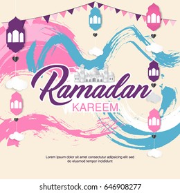 Colorful Ramadan Kareem  Vector Illustration with Water Color Splash background can be used as banner, greeting card