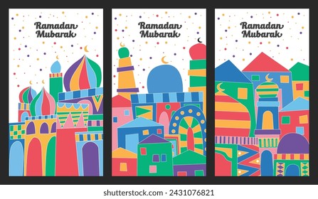 Colorful Ramadan Mubarak hand draw doodle art