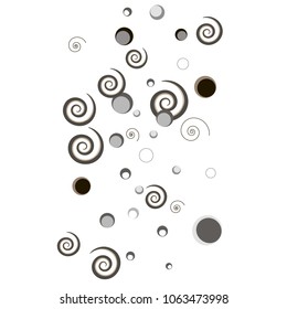Colorful random circles dots rings spirals forming vertical paths. Abstract vector background. Flying circular elements. Vector illustration. Holiday decorations, paper packaging, textile design