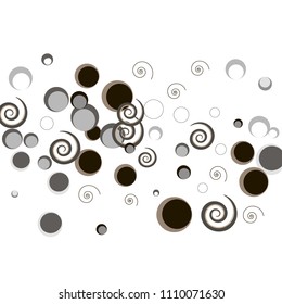Colorful random circles dots rings spirals forming horizontal path. Abstract vector background. Flying circular elements. Vector illustration. Holiday decorations, paper packaging, textile design