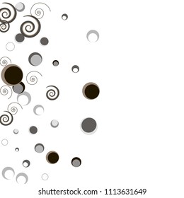 Colorful random circles dots rings spirals forming vertical paths. Abstract vector background. Flying circular elements. Vector illustration. Holiday decorations, paper packaging, textile design