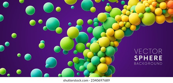 Colorful random flying spheres abstract background. Colorful matte soft balls in different sizes. Vector illustration