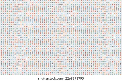 Colorful Random Numbers Background. Math Physics Programming Education Concept. Computer Code Digits Backdrop. Vector Illustration.
