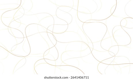 Colorful random pattern golden line stroke on a transparent background. Decorative pattern with tangled curved lines. Random chaotic gold lines abstract geometric pattern vector background.