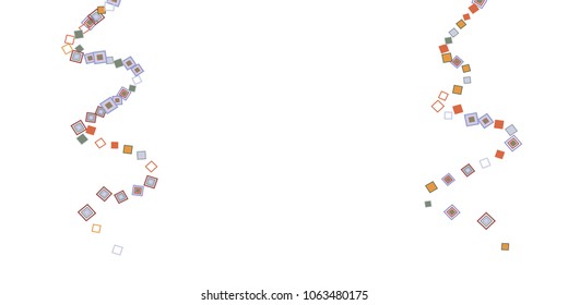 Colorful random squares forming wavy strands. Abstract confetti vector background. Square elements isolated. Decorative Vector illustration. Holiday decoration, paper packaging, textile design

