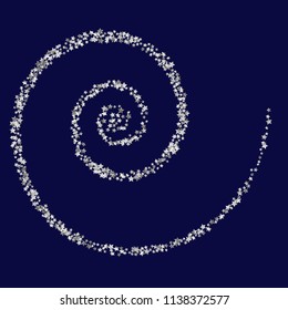 Colorful random stars forming a spiral. Confetti swirl object. Isolated gradient stellar elements.
  Silver metal glitter.

 Iridescent festive  celebration vector  template