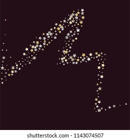 Colorful random stars forming wavy lines. Isolated gradient stellar elements. Yellow pearl nacre shine. Iridescent festive  celebration vector  template