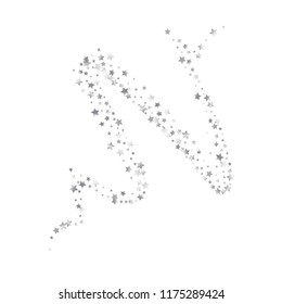 Colorful random stars forming wavy lines. Isolated gradient stellar elements. Platinum metal shine. Iridescent glitter festive celebration vector template for decoration