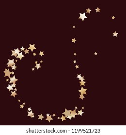 Colorful random stars forming wavy lines. Isolated gradient celestial elements. Brass metal glitter. Festive iridescent holographic shine effect vector template for decorations
