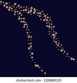 Colorful random stars forming wavy lines. Isolated gradient celestial elements. Brass metal glitter. Holiday celebration luminous glossy vector template for decorations